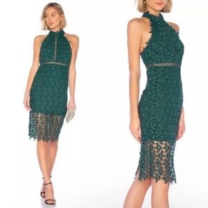⭐️Bardot Forest Green Gemma Halter Lace Overlay Dress Sz 6